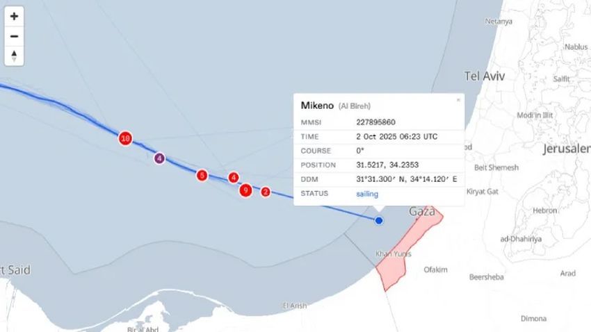 Sumud Filosu’ndaki Mikeno gemisi, ablukayı kırıp Gazze sularına girmeyi başardı Sumud Filosu’ndaki Mikeno gemisi, ablukayı kırıp Gazze sularına girmeyi başardı
